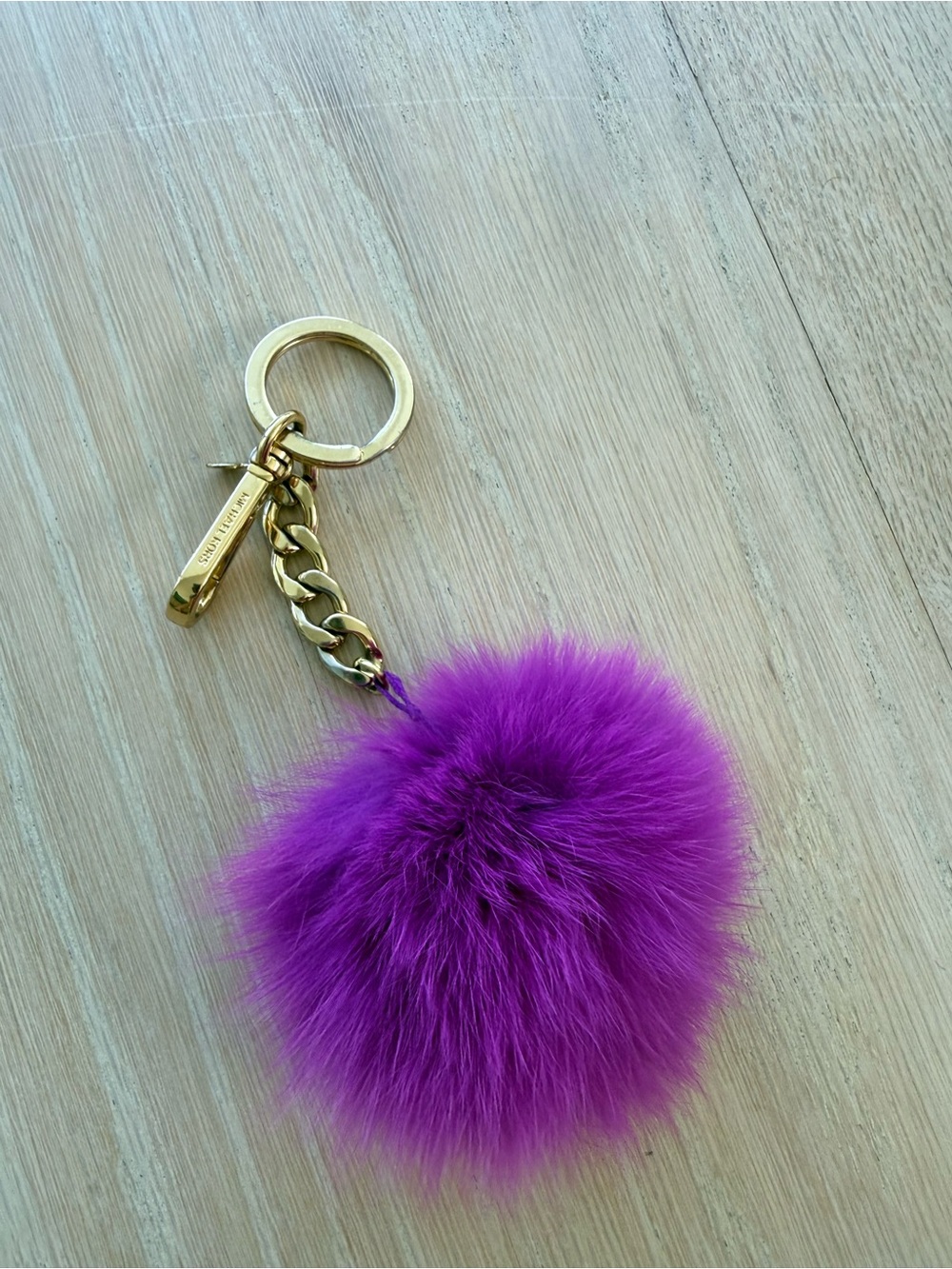 Michael Kors Gold Keyring with Purple Pom Pom Fur Charm